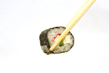 Japanese cuisine, rice sushi and fish - closeup, vegetarian dishの写真素材