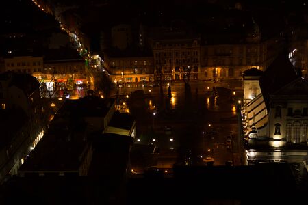 Lights of the old city from the height of the flight - at nightの写真素材