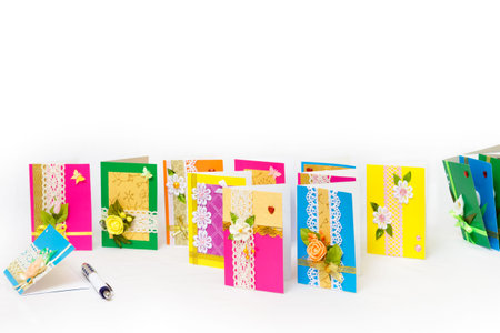 Beautiful varied handmade greeting cards - on a white background