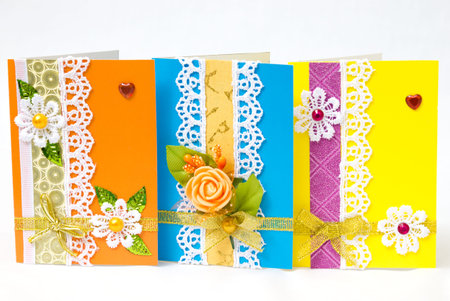 Beautiful varied handmade greeting cards - on a white background