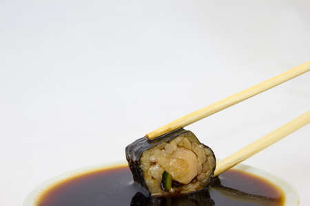 Japanese cuisine, rice sushi and fish - closeup, vegetarian dishの写真素材