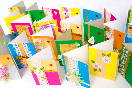 Beautiful varied handmade greeting cards - on a white background