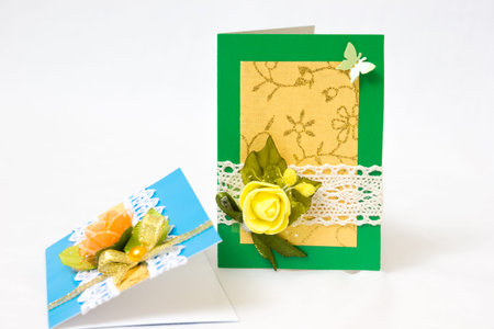 Beautiful varied handmade greeting cards - on a white background