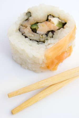 Japanese cuisine, rice sushi and fish - closeup, vegetarian dishの写真素材