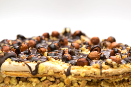 Cake with hazelnuts and chocolate in the form of heart - texture, background