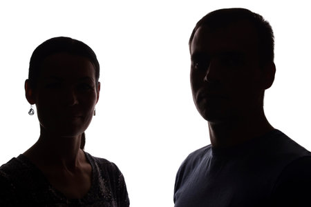Faces women and men across from, brother and sister - silhouette