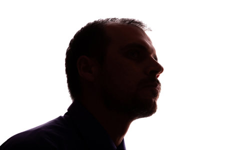 Man young unshaven businessman business clothes silhouette - on white background isolateの写真素材