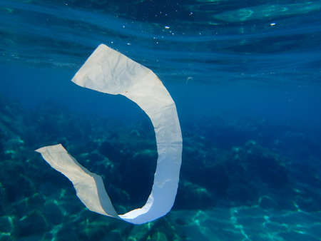 Plastic garbage underwater, Aegean Sea, Greece, Halkidikiの写真素材