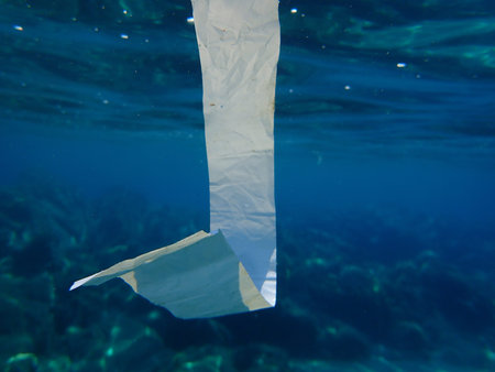 Plastic garbage underwater, Aegean Sea, Greece, Halkidiki