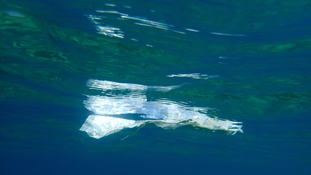 Plastic garbage underwater, Aegean Sea, Greece, Halkidikiの写真素材