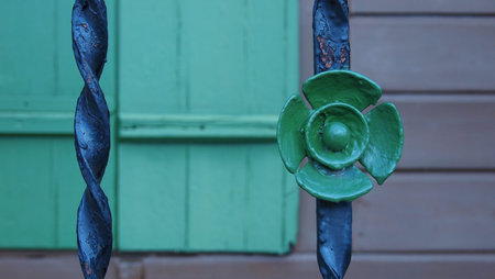 Metal fence of a residential building close-up, Switzerland, Champery