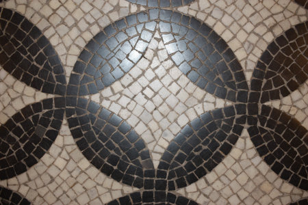 Antique black and white floor mosaic, Budapest, Hungary