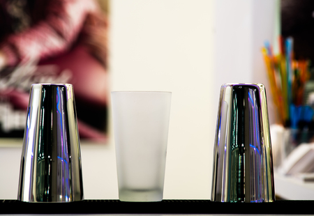 glassful empty, glass metal barの写真素材