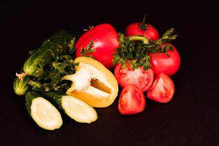 vegetables isolated on a black backgroundの写真素材