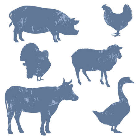 Farm animals, silhouettes, grunge styleのイラスト素材