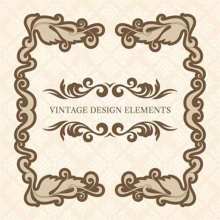 Calligraphic design elements and page decoration, set of ornate patterns in retro style, invitation templateのイラスト素材