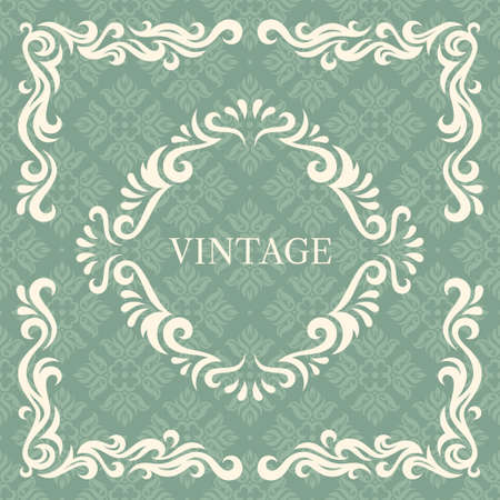 Calligraphic design elements and page decoration, set of ornate patterns in retro style, invitation templateのイラスト素材