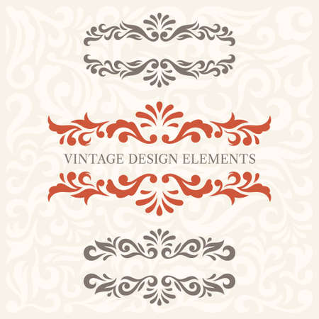Calligraphic design elements and page decoration, set of ornate patterns in retro styleのイラスト素材