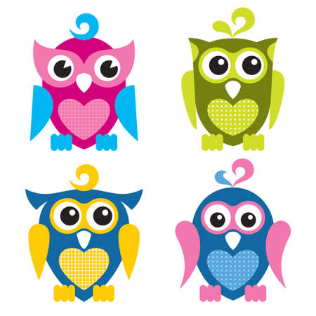 Vector illustration of cute owls, isolated on white backgroundのイラスト素材