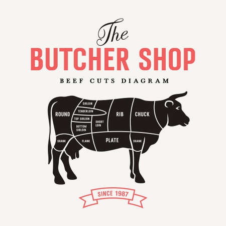 Beef cuts diagram, vector illustration for your designのイラスト素材