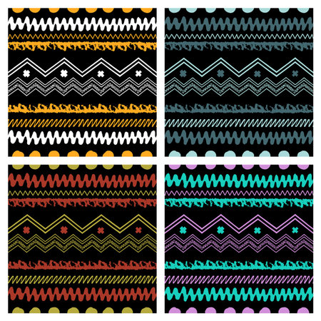 Set of Hand drawn painted ethnic seamless patterns. Tribal  traditional pattern of American indians....