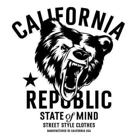 California Republic vintage typography with a  head of a grizzly Bear, t-shirt print graphicsのイラスト素材