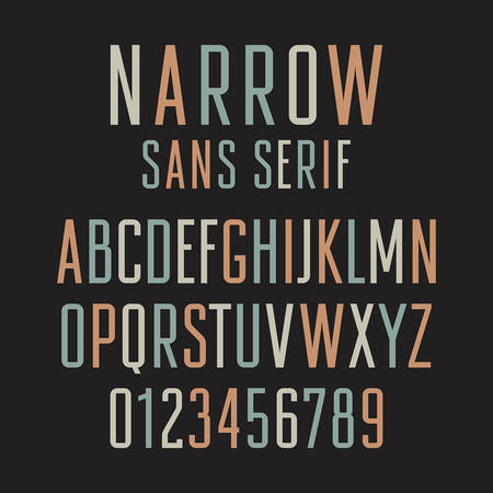 Narrow sans serif font. Handmade condensed letters and numbersのイラスト素材