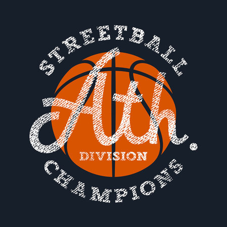 Athletic T-shirt graphics / Sport Vintage Typography / Original graphic Tee / Textured lettering / Basketball Streetball Team Emblemのイラスト素材