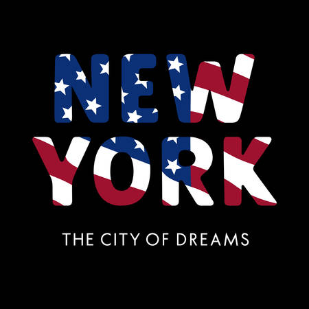 USA flag New York City typography for t-shirt design. Vector illustration with american flag and calligraphy letteringのイラスト素材