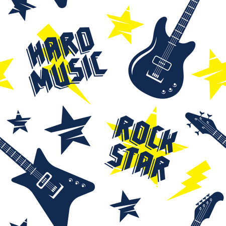 Rock music seamless pattern. Endless vector background with rock music attributes and symbolsのイラスト素材