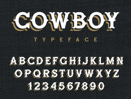 Wild West typeface. Retro alphabet in western style. Serif type letters on a grunge background. Handmade Vintage Font for labels and postersのイラスト素材