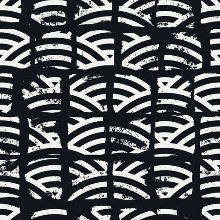 Grunge textured geometric seamless pattern. Vector background with striped patternのイラスト素材