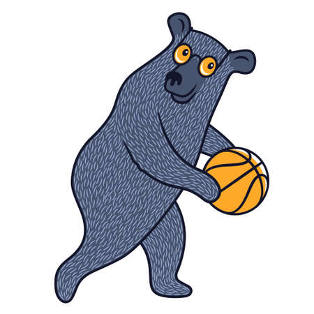 Bear in sunglasses with basketball ball for child t-shirt design. Funny illustration on the sport themeのイラスト素材