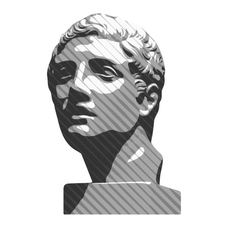 Vector illustration of hand drawn antique statue. Plaster bust of a young manのイラスト素材