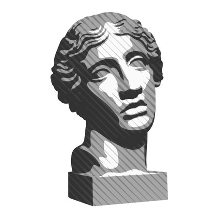 Vector illustration of hand drawn antique statue. Plaster bust of a young womanのイラスト素材