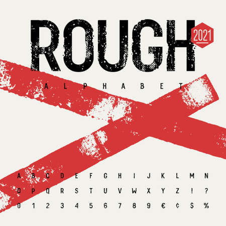 Grunge font. Rough stamp typeface. Grunge textured handmade alphabet. Vectors. Plus 3 grunge textures as a bonusのイラスト素材