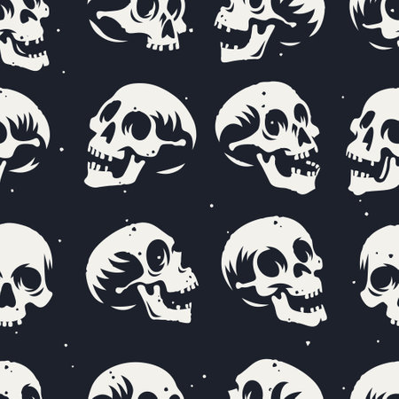 Grunge textured seamless background with human skullsのイラスト素材