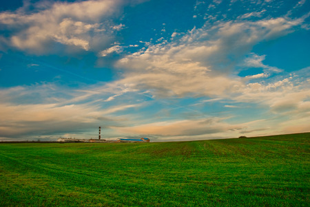 sunset farm fieldの写真素材