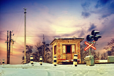 old winter railway crossroadの写真素材