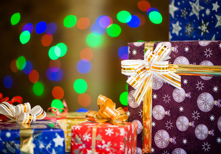 holiday presents at abstract backgroundの写真素材