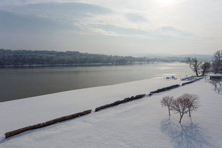 Beach on Danube, Strand under the snowの写真素材