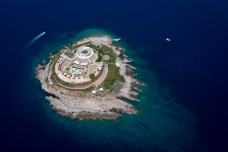 Aerial view on Mamula islet on Montenegro coast near Kotor bayの写真素材