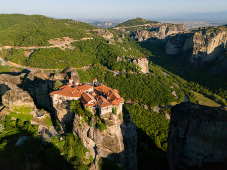Meteora Monasteries at Sunset Aerial View of Greeces Cliffside Heritage