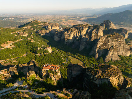 Meteora Monasteries at Sunset Aerial View of Greeces Cliffside Heritage