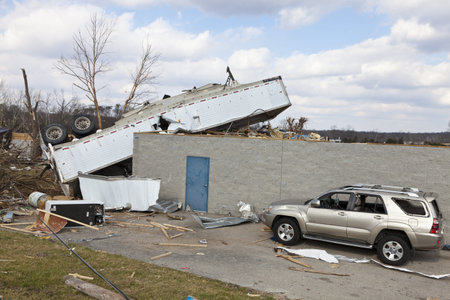 Henryville, IN - March 4, 2012: Aftermath of category 4 tornado that touched down in town on March...