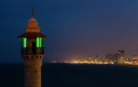 View of Tel Aviv at night from Yaffaの写真素材