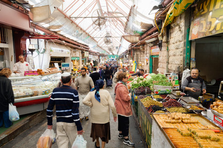 Jerusalem, Israel - November 15, 2012 - people are shopping at Mahane Yehuda - famous market in...