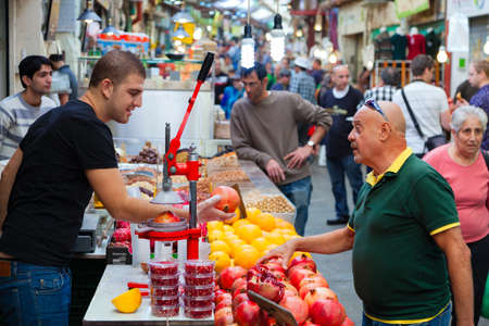 Jerusalem, Israel - November 15, 2012 - people are shopping at Mahane Yehuda - famous market in Jerusalemのeditorial素材