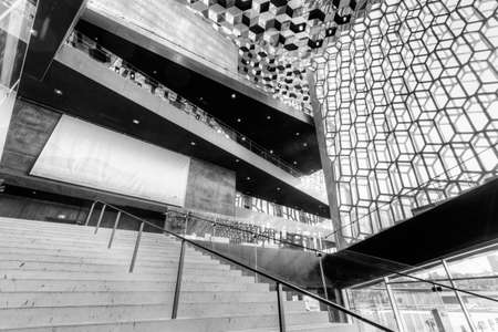 REYKJAVIK, ICELAND - AUGUST 31, 2013  Interior of Harpa concert hall in Reykjavik, Iceland  Harpa was opened on May 13, 2011  It was selected as Best Performance Venue 2011 by Travel   Leisure magazineのeditorial素材