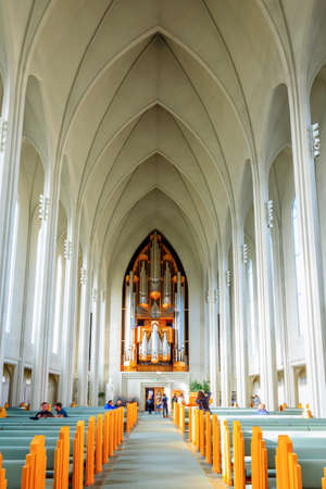 REYKJAVIK, ICELAND - AUGUST 31, 2013  Interior of Hallgrimskirkja church in the heart of Reykjavik, Iceland  This is the largest church in Icelandのeditorial素材